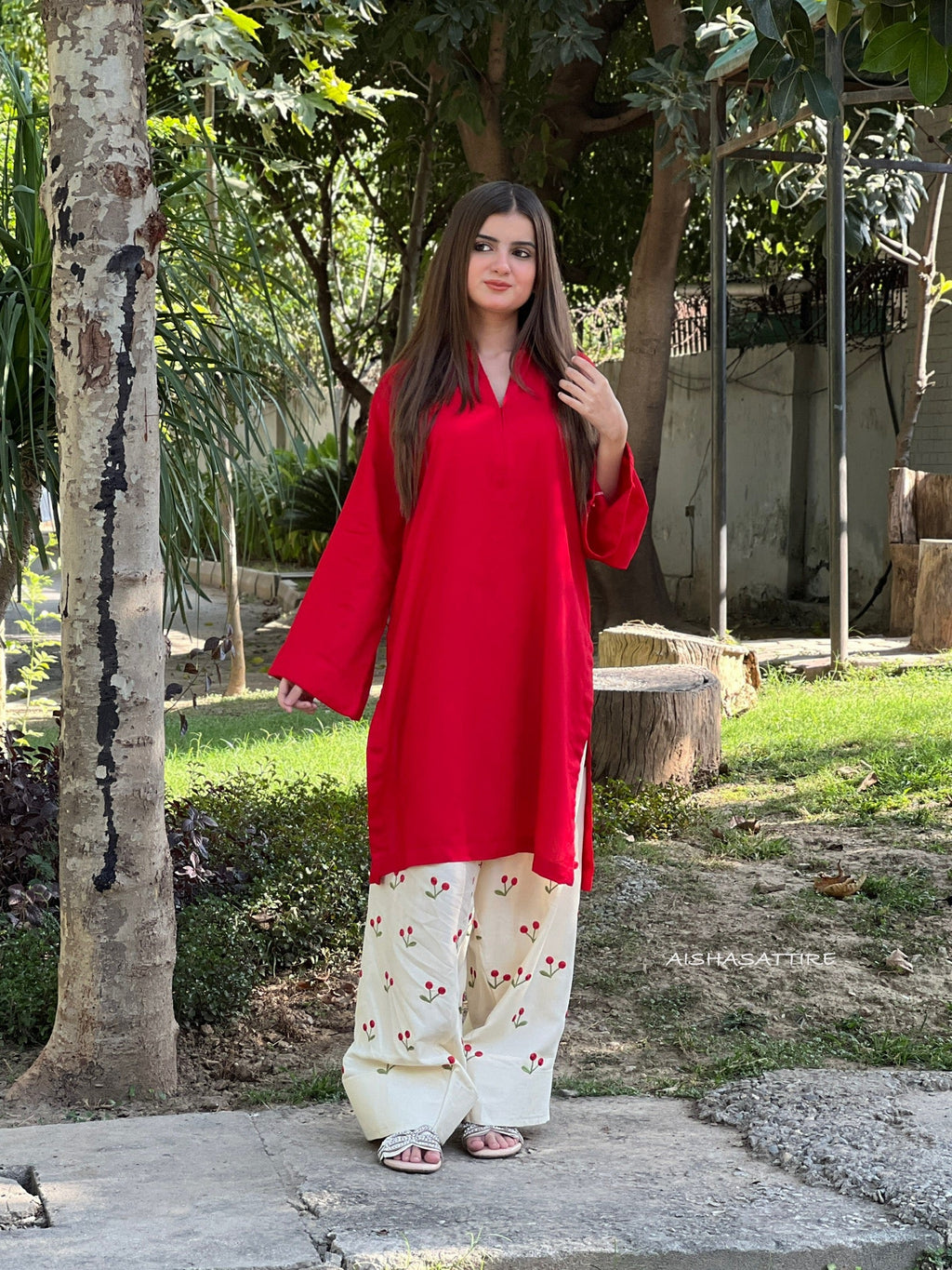 LAL PARI 2 PC Solid Shirt with Embroidered Farshi shalwar