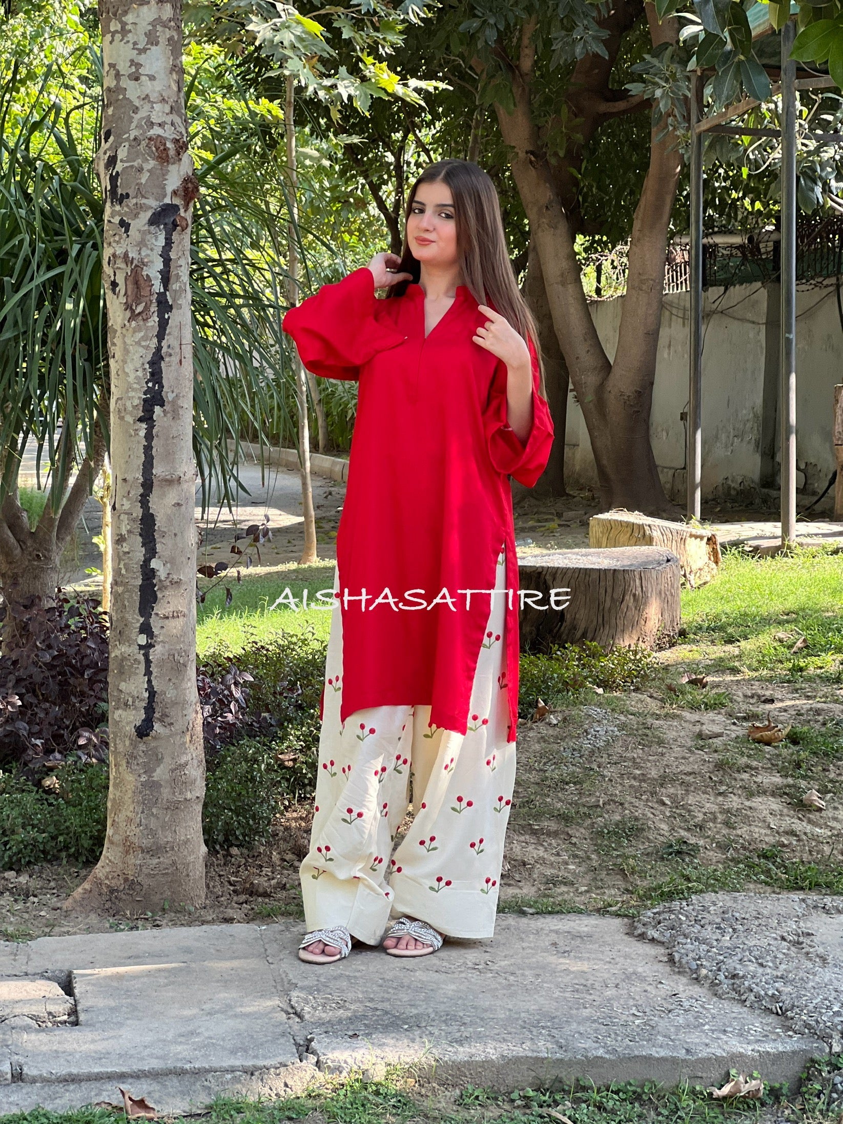 LAL PARI 2 PC Solid Shirt with Embroidered Farshi shalwar